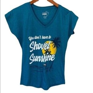 Florida Strong V-neck Short Sleeve Teal Tee T-Shirt Beach Palm Tree Print Graphi